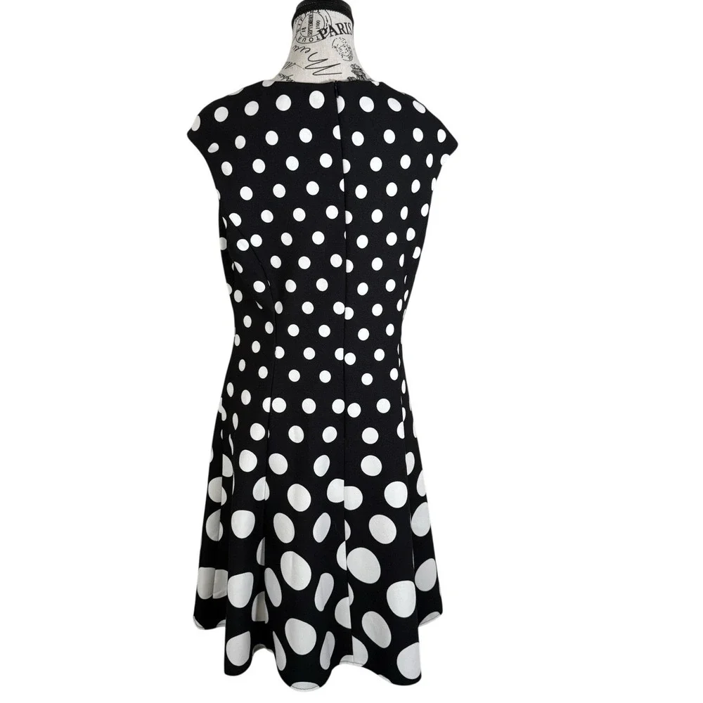 London Times Women's Size 10 Black & White Polka Dot Fit & Flare Dress
